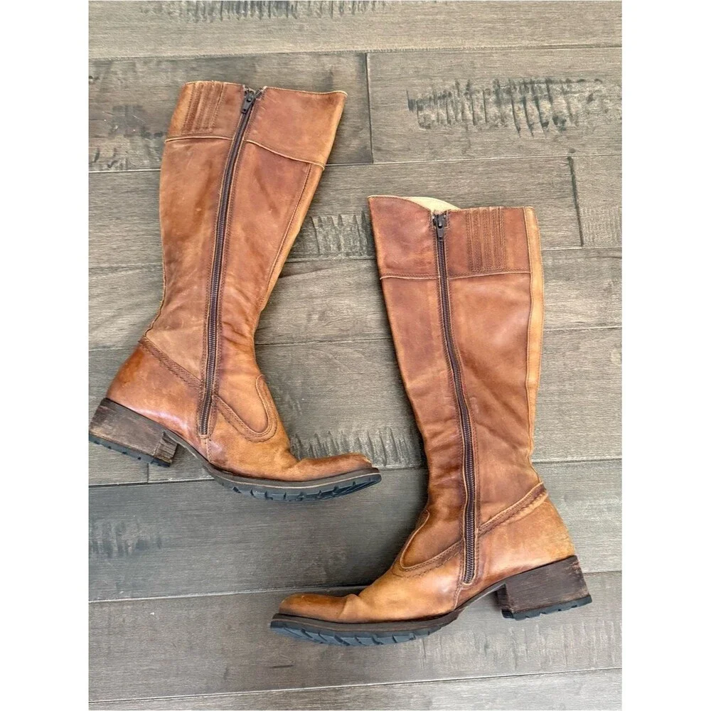 Nero Giardini Leather Riding Boots Cognac Brown 37 Italian Tall Vibram